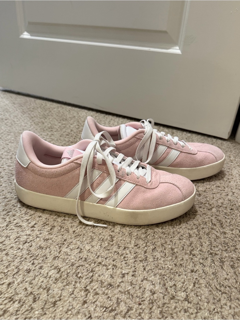 adidas Pink Suede Low-Top Sneakers with White Stripes
